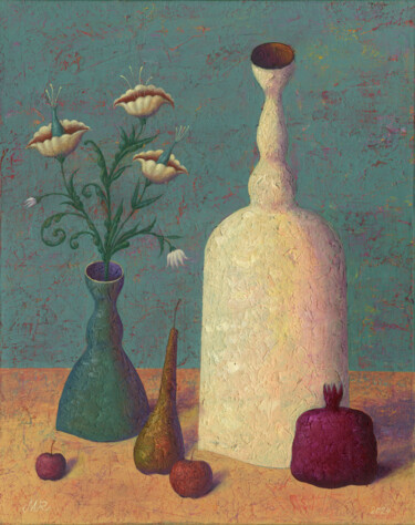 「Three flowers」というタイトルの絵画 Dmitrii Ryzhikovによって, オリジナルのアートワーク, アクリル ウッドストレッチャーフレームにマウント