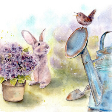 Painting titled "A Friendly Chat" by Larysa Kaminska, Original Artwork, Watercolor