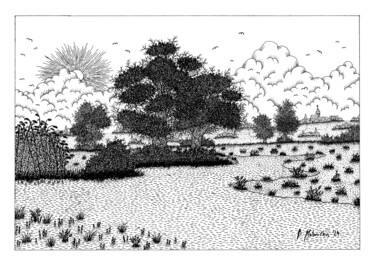 Drawing titled "Countryside Landsca…" by Boris Matoničkin, Original Artwork, Ink