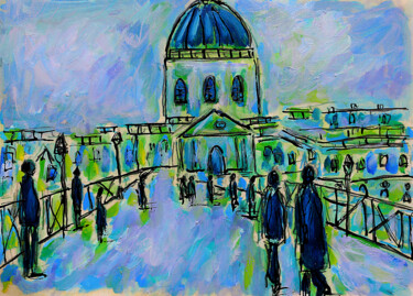 Painting titled "Pont des Arts2" by Jean Mirre, Original Artwork, Oil