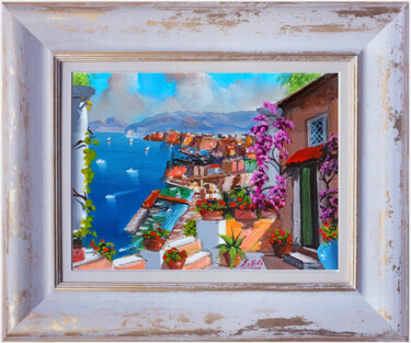 Pointview of the gulf - Sorrento painting & frame Malarstwo zatytułowany „Pointview of the gu…” autorstwa Silvio Valli, Oryginalna praca, Olej Zamontowany na Drewniana rama n…