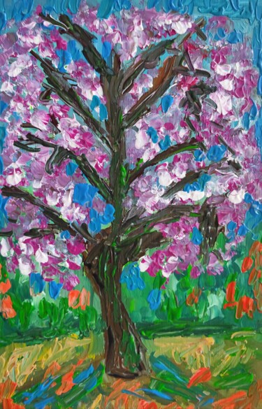 「Almond tree in bloom」というタイトルの絵画 Natalya Mougenotによって, オリジナルのアートワーク, アクリル