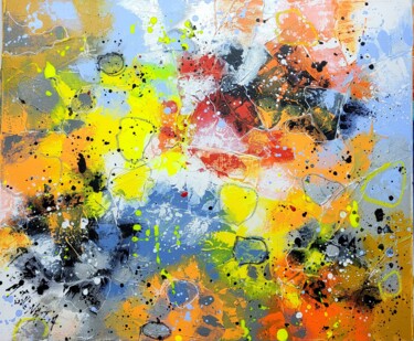 Peinture intitulée "LE TEMPS DES SOLEILS" par Myriam Guenaizia, Œuvre d'art originale, Huile Monté sur Châssis en bois