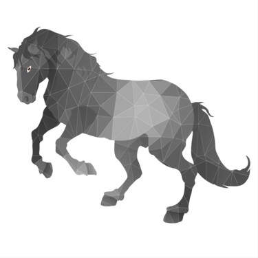 A geometric depiction of a horse is shown in shades of gray Digitale Kunst getiteld "A geometric depicti…" door Shamim Shaikh, Origineel Kunstwerk, 2D Digital Work
