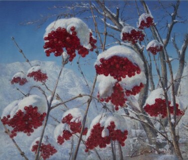Painting titled "Калина красная" by Gennadij Elanskij, Original Artwork, Oil Mounted on Wood Panel