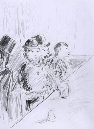 Dessin intitulée "D'après Manet Au ca…" par Jean Mirre, Œuvre d'art originale, Crayon