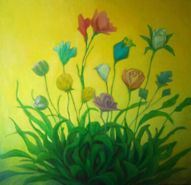 Painting titled "RISVEGLIO" by Ana Riera, Original Artwork, Oil Mounted on Wood Stretcher frame