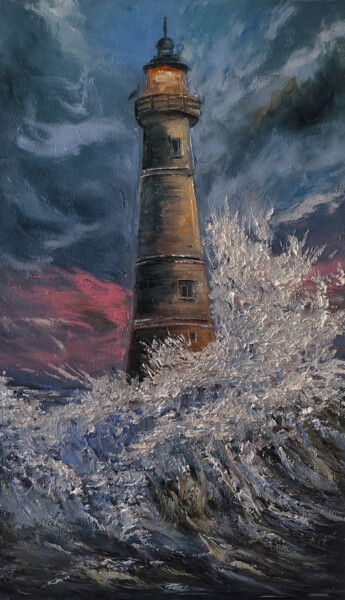 Peinture intitulée "The lighthouse" par Maria Galan, Œuvre d'art originale, Huile Monté sur Châssis en bois