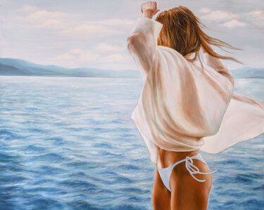 Painting titled "Breath of the Sea" by Lena Krashevka, Original Artwork, Oil Mounted on Wood Stretcher frame
