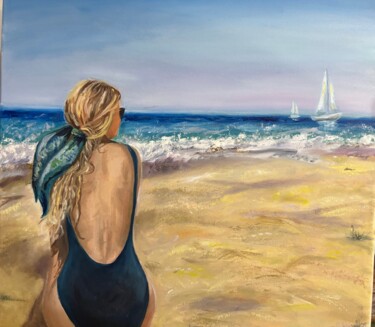 Malarstwo zatytułowany „Woman near sea” autorstwa Nina Lazar, Oryginalna praca, Olej