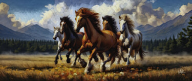 Digitale Kunst mit dem Titel "Wildpferde 1" von Franz Grausenburger, Original-Kunstwerk, Digitale Malerei