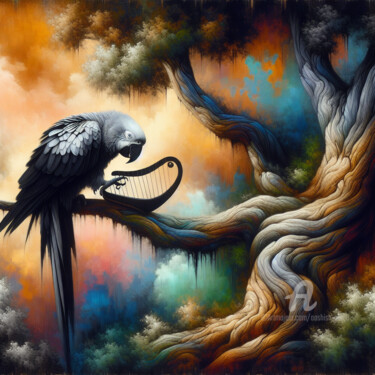 Digital Arts titled "The Parrot's Tune" by Aashish Singh, Original Artwork, Digital Painting