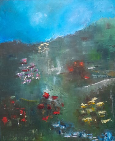 Painting titled "Abstraction #67" by Denise Fourier, Original Artwork, Oil Mounted on Wood Stretcher frame