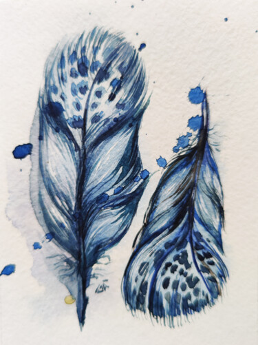 Two feathers I 绘画 标题为“Two feathers I” 由Yulia Belasla, 原创艺术品, 水彩
