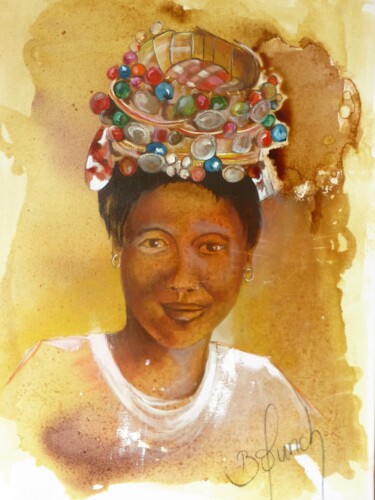 Peinture intitulée "Femme Africaine à l…" par Barbara Munch, Œuvre d'art originale, Huile Monté sur Châssis en bois