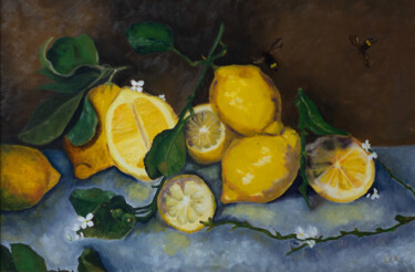 "Lemon still life" başlıklı Tablo Olga Klochanko tarafından, Orijinal sanat, Petrol Ahşap Sedye çerçevesi üzerine monte edil…