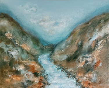 绘画 标题为“Mountain stream” 由Mervi Korhonen, 原创艺术品, 丙烯 安装在木质担架架上