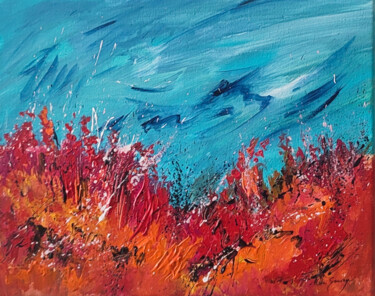 Le mouvement du vent - tableau abstrait rouge bleu Peinture intitulée "Le mouvement du ven…" par Âme Sauvage, Œuvre d'art originale, Acrylique Monté sur Châssis en bois