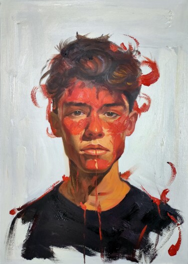 Painting titled "Abstract portrait 1…" by Garvin Ree, Original Artwork, Oil Mounted on Wood Stretcher frame
