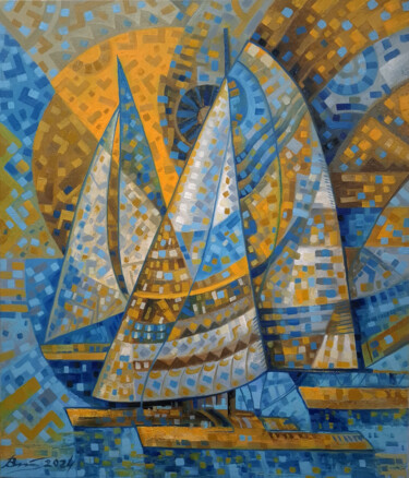 Картина под названием "Sailboats on a sunn…" - Serhii Voichenko, Подлинное произведение искусства, Масло