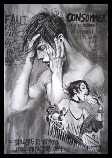 图画 标题为“Au mégaphone dans l…” 由Carine Augustiniak, 原创艺术品, 墨