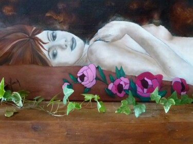 Femme allongée Peinture intitulée "Femme allongée" par Barbara Munch, Œuvre d'art originale, Huile Monté sur Châssis en bois