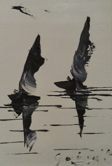 Painting titled "Marine 41" by Etienne Guérinaud, Original Artwork, Oil Mounted on Other rigid panel