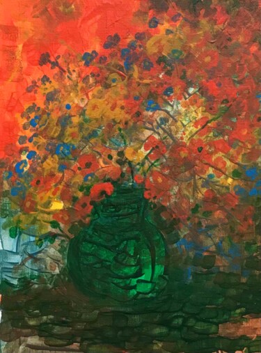 Painting titled "Flowers" by Vagharshak Abrahamyan, Original Artwork, Acrylic Mounted on Cardboard