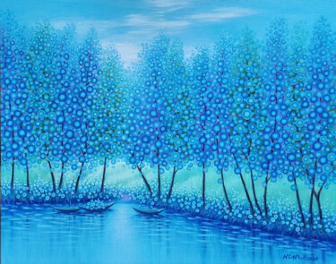 绘画 标题为“Green River Painting” 由Chi Nguyen, 原创艺术品, 丙烯 安装在木质担架架上