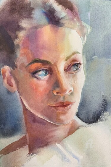 Painting titled "“Portrait of a ball…" by Oxana Luky, Original Artwork, Watercolor
