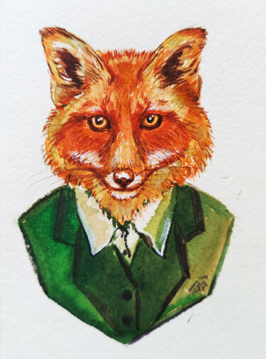 绘画 标题为“The fox in the gree…” 由Yulia Belasla, 原创艺术品, 水彩