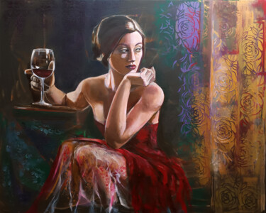 "Czerwone wino" başlıklı Tablo Maria Kucia-Albin tarafından, Orijinal sanat, Akrilik Ahşap Sedye çerçevesi üzerine monte edi…