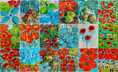 Schilderij getiteld "Grand panneau floral" door Jean Mirre, Origineel Kunstwerk, Olie