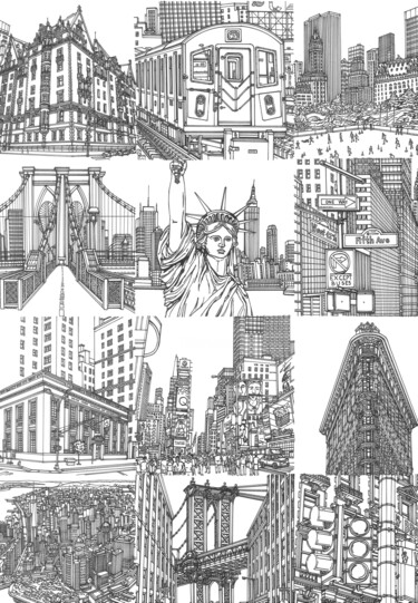 New York Collage "New York Collage" başlıklı Resim Lera Ryazanceva tarafından, Orijinal sanat, Jel kalem