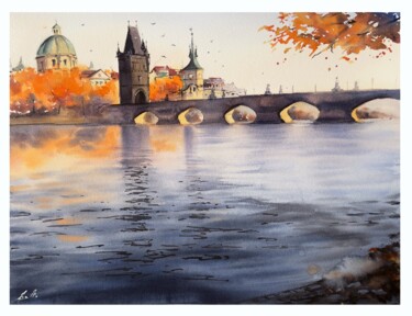 Autumn in Prague Ζωγραφική με τίτλο "Autumn in Prague" από Olena Anopriienko, Αυθεντικά έργα τέχνης, Ακουαρέλα