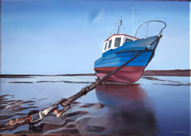 Fisherman's Horizon Painting titled "Fisherman's Horizon" by Valeri Tsvetkov, Original Artwork, Oil Mounted on Wood Stretcher frame