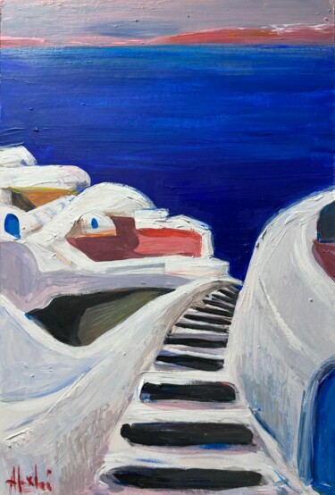 Pittura intitolato "Blue Santorini" da Altin Furxhi, Opera d'arte originale, Acrilico Montato su Altro pannello rigido