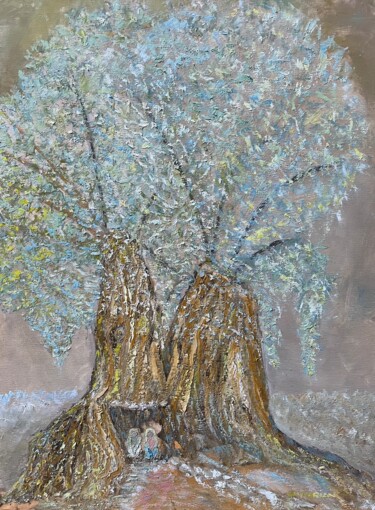 Painting titled "Deux enfants sous l…" by Jm Mariani, Original Artwork, Oil Mounted on Wood Stretcher frame