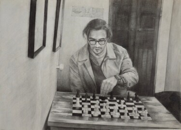 Drawing titled "The Chess Player -…" by Irina Anikina, Original Artwork, Pencil