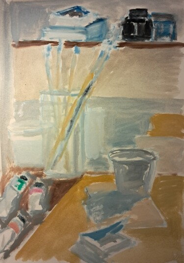 Peinture intitulée "Coin d'atelier, hui…" par Martin Jobert, Œuvre d'art originale, Huile
