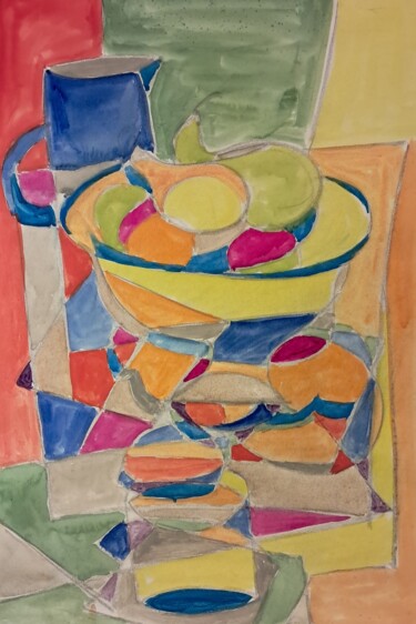 Peinture intitulée "Compotier et pichet…" par Martin Jobert, Œuvre d'art originale, Gouache