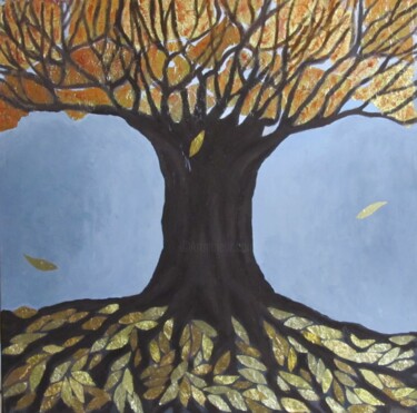 Malerei mit dem Titel "Arbre automnal" von Adrianna Bonomi, Original-Kunstwerk, Öl Auf Keilrahmen aus Holz montiert