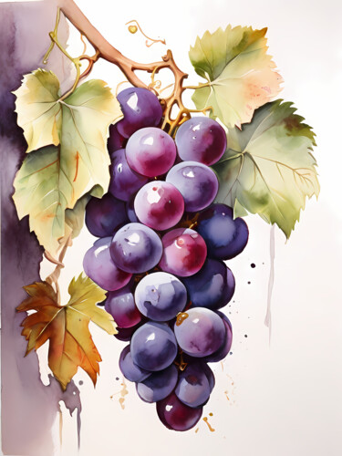 Vineyard Charm: Grapes, Fruits dining room wall art Digital Arts titled "Vineyard Charm: Gra…" by Jafeth Moiane, Original Artwork, AI generated image