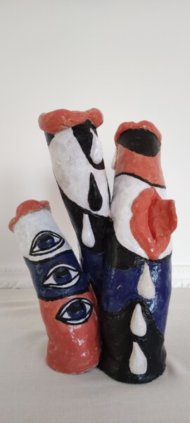 Sculptuur getiteld "Kubistyczne bliźnię…" door Danuta Wróbel-Strzelczyk, Origineel Kunstwerk, Klei
