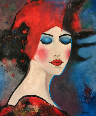 Painting titled "Franceska" by René Barranco, Original Artwork, Oil Mounted on Wood Stretcher frame