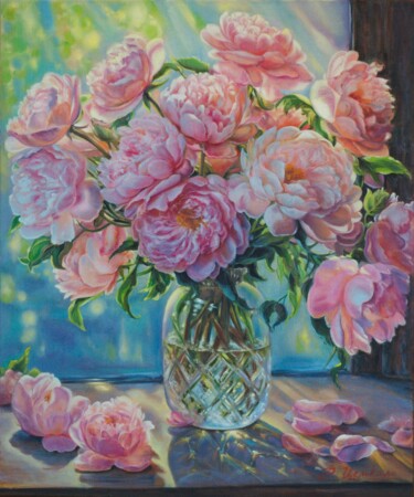 Beautiful Peonies in Sunlight Peinture intitulée "Beautiful Peonies i…" par Rita Cemkalo, Œuvre d'art originale, Huile