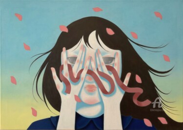 Peinture intitulée "I can see you, you'…" par Chiakia, Œuvre d'art originale, Huile Monté sur Autre panneau rigide
