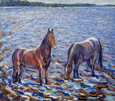 Peinture intitulée "Watering Hole" par Oleg Korotkevic, Œuvre d'art originale, Huile Monté sur Châssis en bois