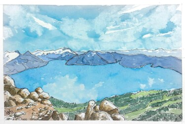 Schilderij getiteld "Panorama Ridge" door Gurvan Beubry, Origineel Kunstwerk, Aquarel