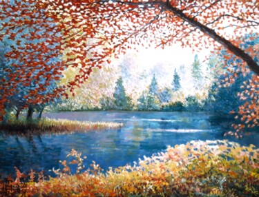 Hêtre rouge au parc de Jean d'Heurs, Lorraine. Peinture intitulée "Hêtre rouge au parc…" par Jm Guenard, Œuvre d'art originale, Huile